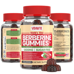 VIDAVITE Berberine gummies bottle showing a sugar-free formula for metabolic balance.