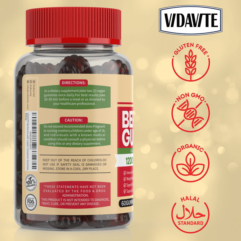 VIDAVITE Berberine gummies closeup with Apple Candy taste suggests an enjoyable daily routine.