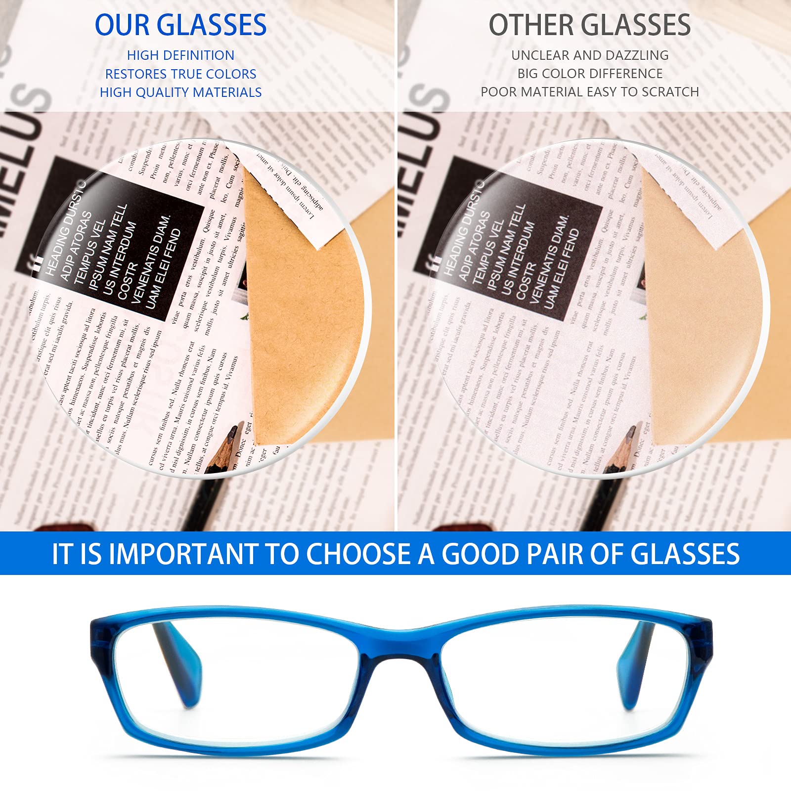 VIDEBLA fashion frames in square design for reading, TV, and mobile use