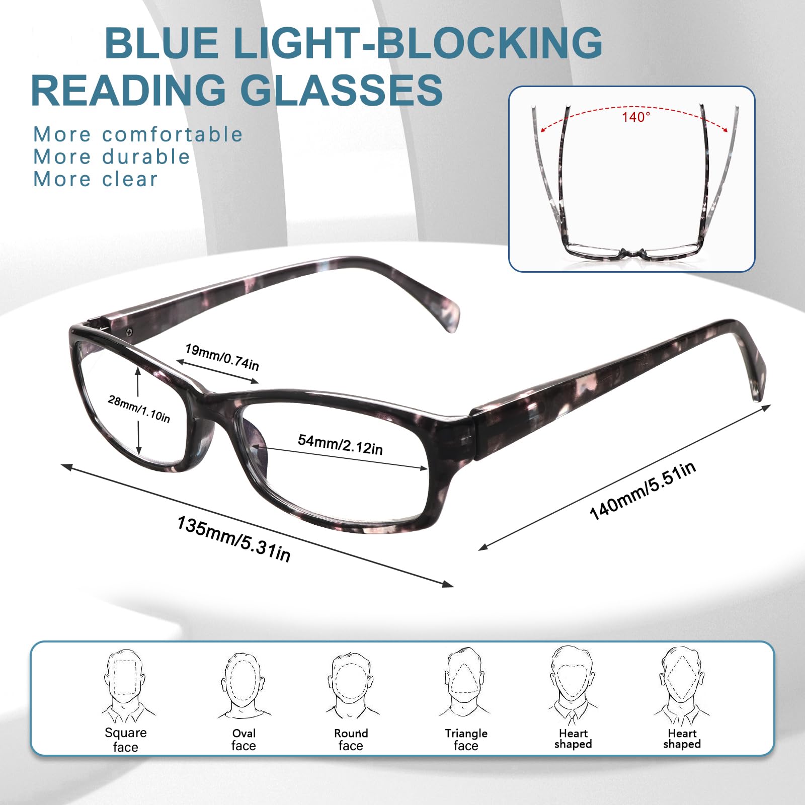 VIDEBLA unisex rectangular frames suitable for all face shapes during long reading sessions