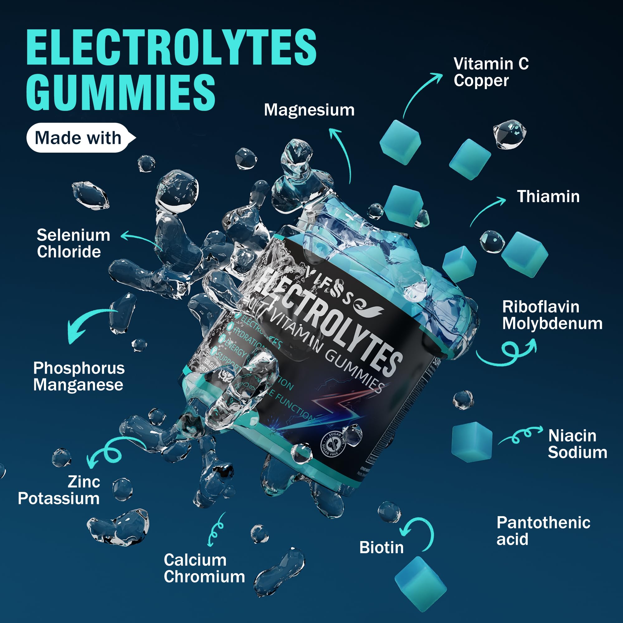VIFSSG No-sugar electrolytes bottle highlights a sugar-free option for refreshing hydration.