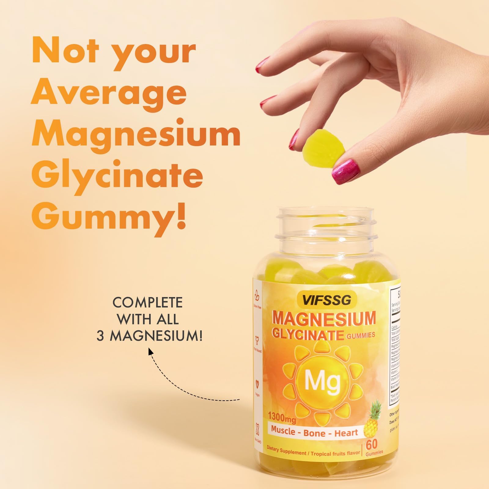VIFSSG Magnesium Glycinate Gummies bottle, 60-count, for daily use.