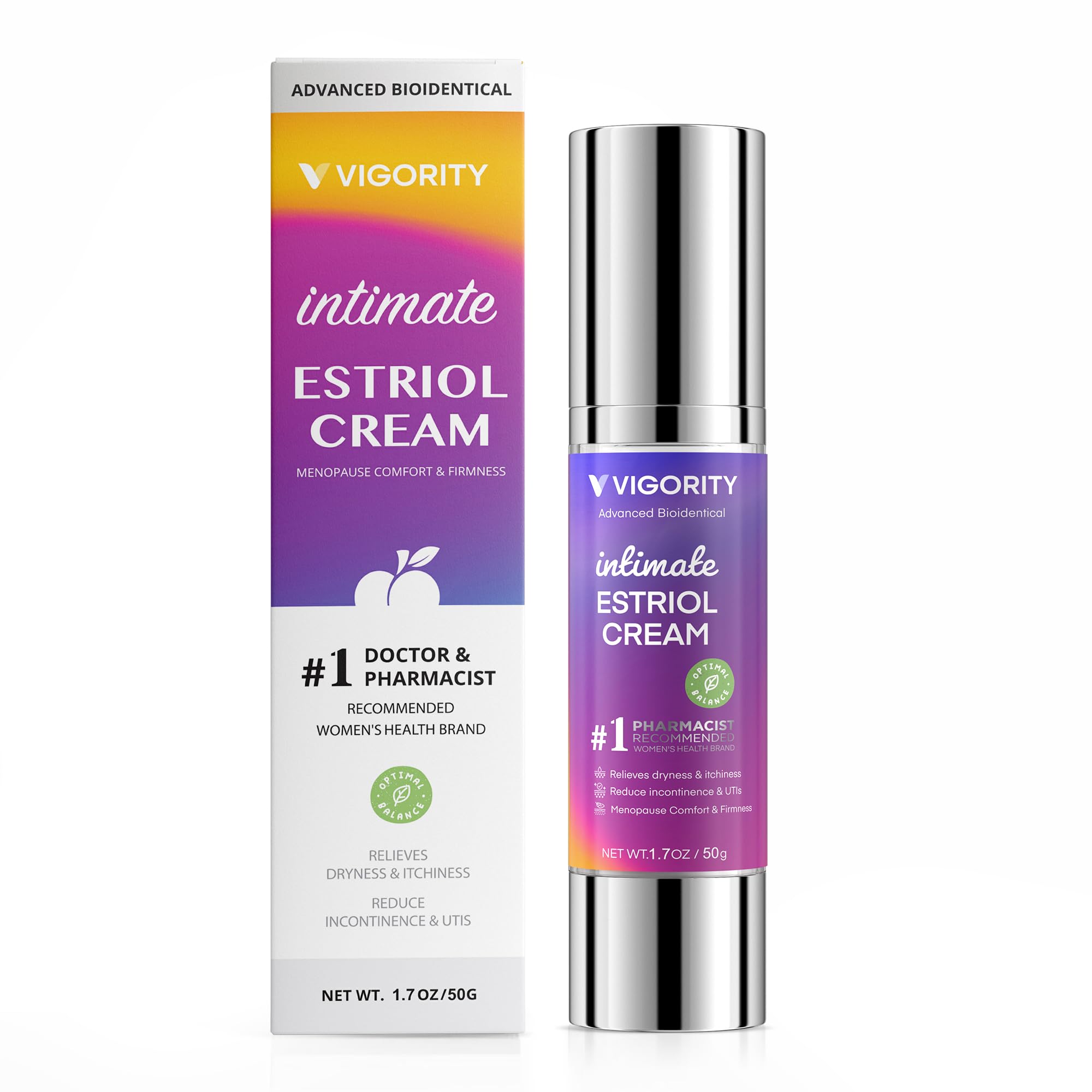 Vigority Bioidentical Estriol Cream bottle for daily intimate moisture support.