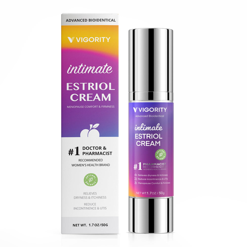 Vigority Bioidentical Estriol Cream bottle for daily intimate moisture support.