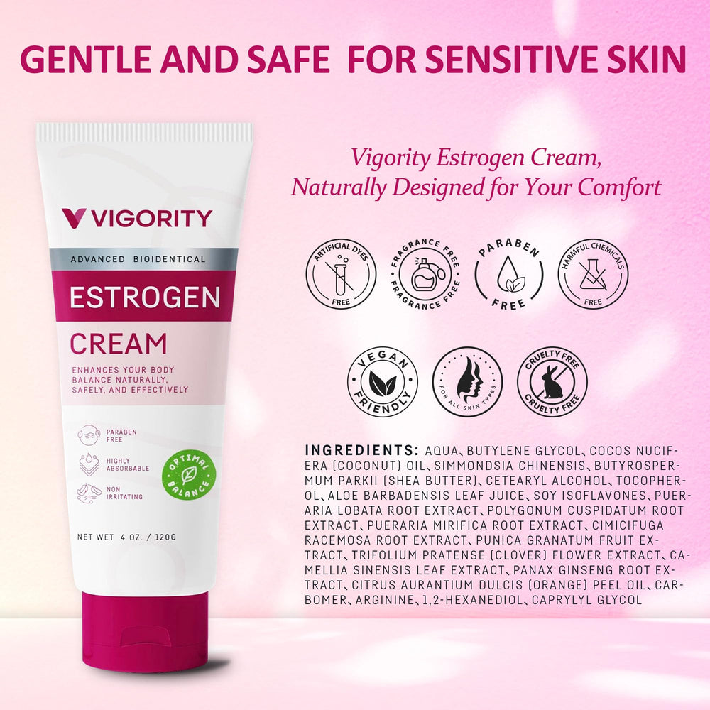 Vigority Estrogen Cream applied to skin for soothing daily balance.