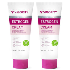 Vigority Estrogen Cream bottle close-up for daily moisturization and balance