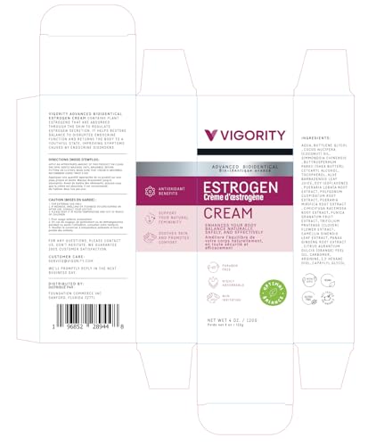 Vigority Estrogen Cream close-up showing smooth texture on skin.
