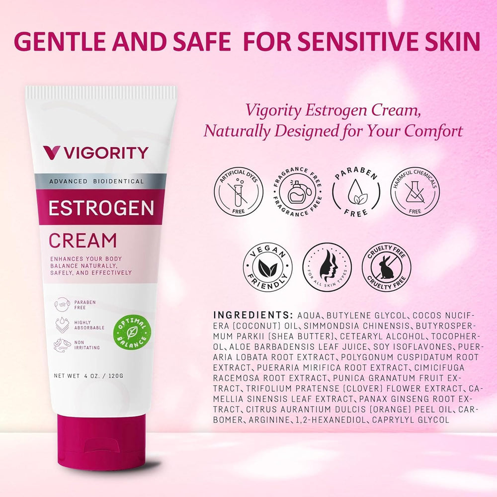 Vigority Estrogen Cream on face, neck, and body for multi-area care