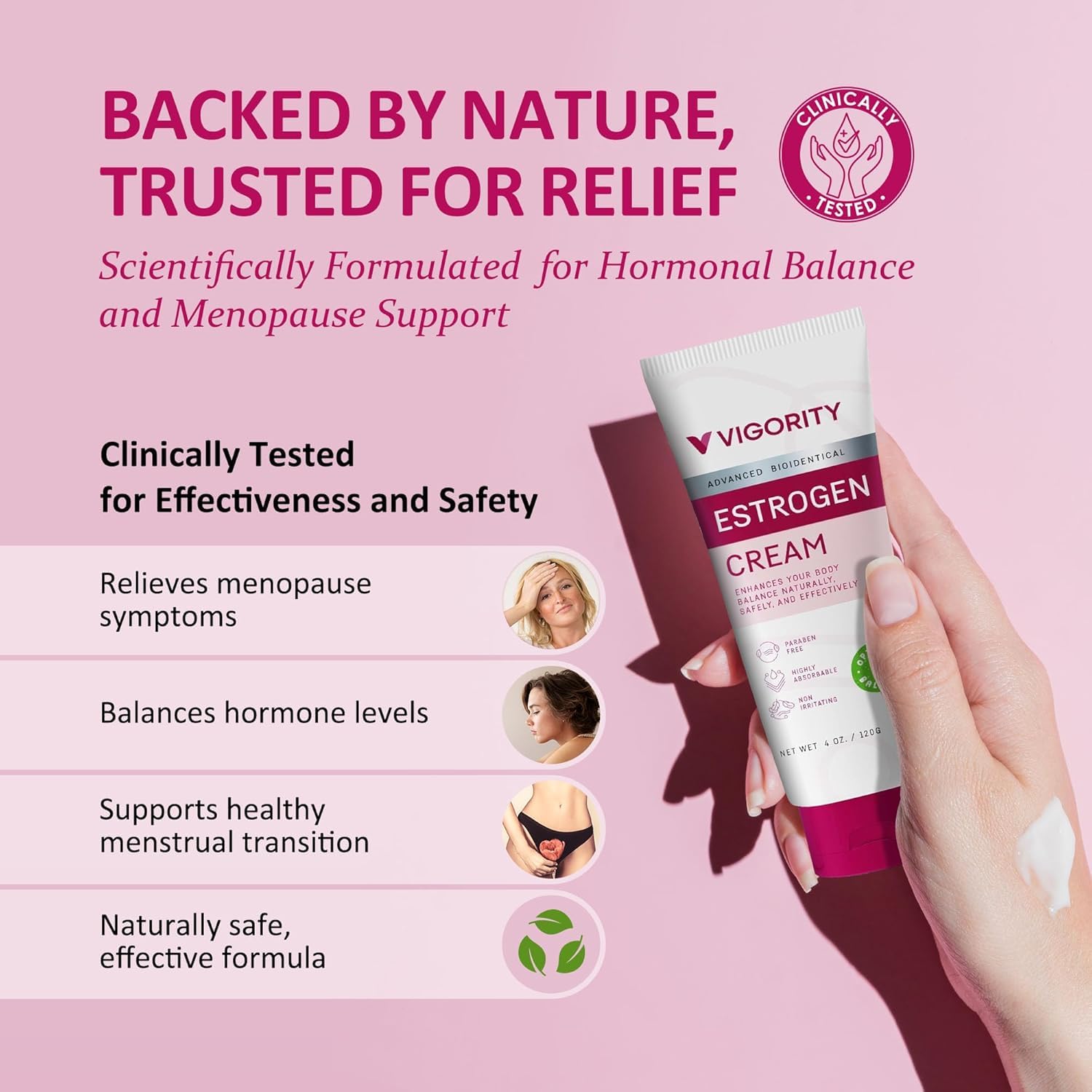 Vigority Estrogen Cream pea-sized dispense for easy daily use