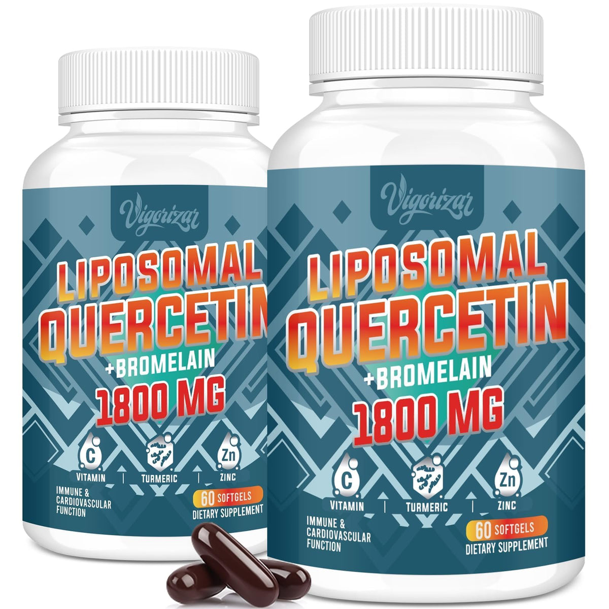 Vigorizar Liposomal Quercetin Phytosome bottle with high potency quercetin per serving.