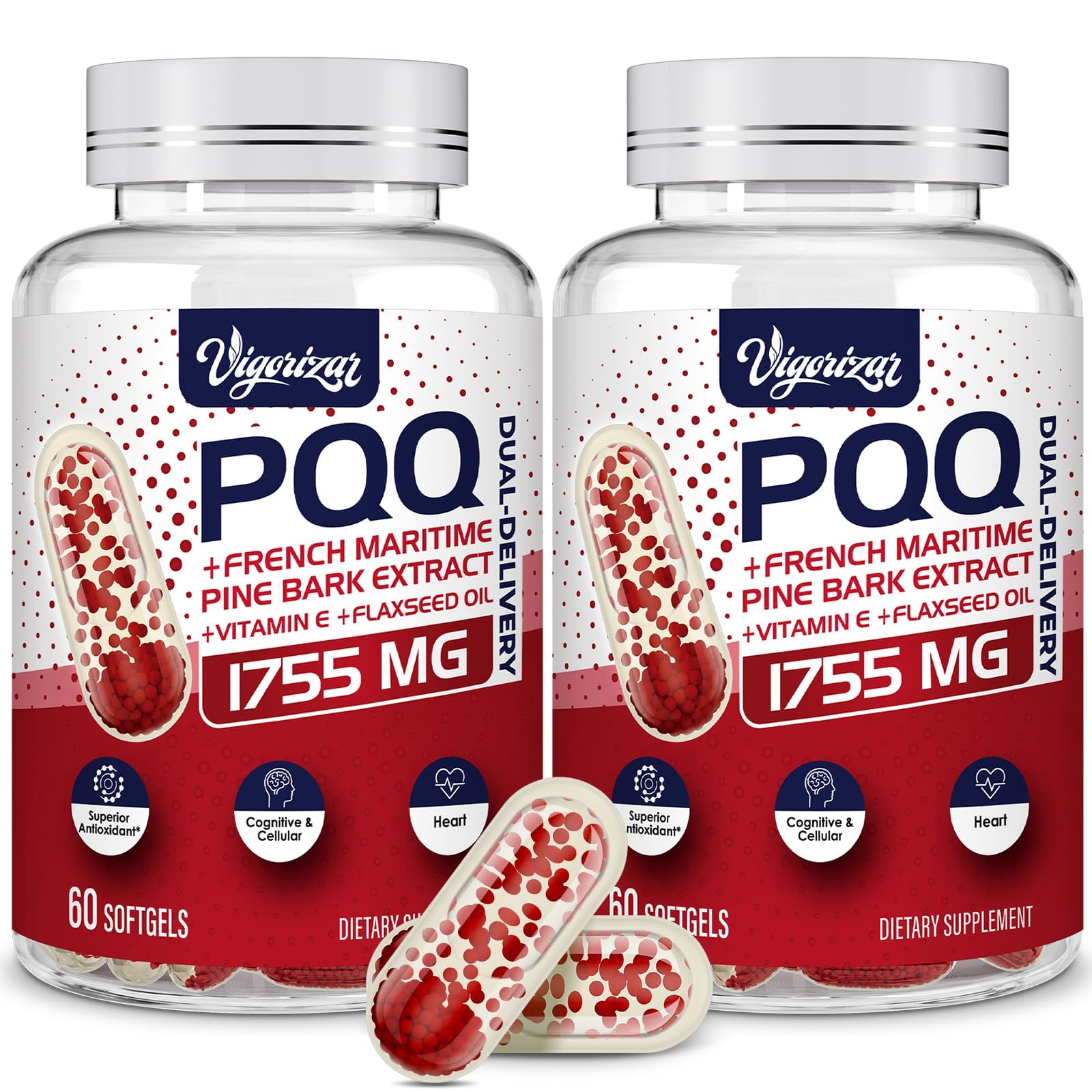 Vigorizar Pycnogeno bottle pour demonstrates dual-delivery absorption.