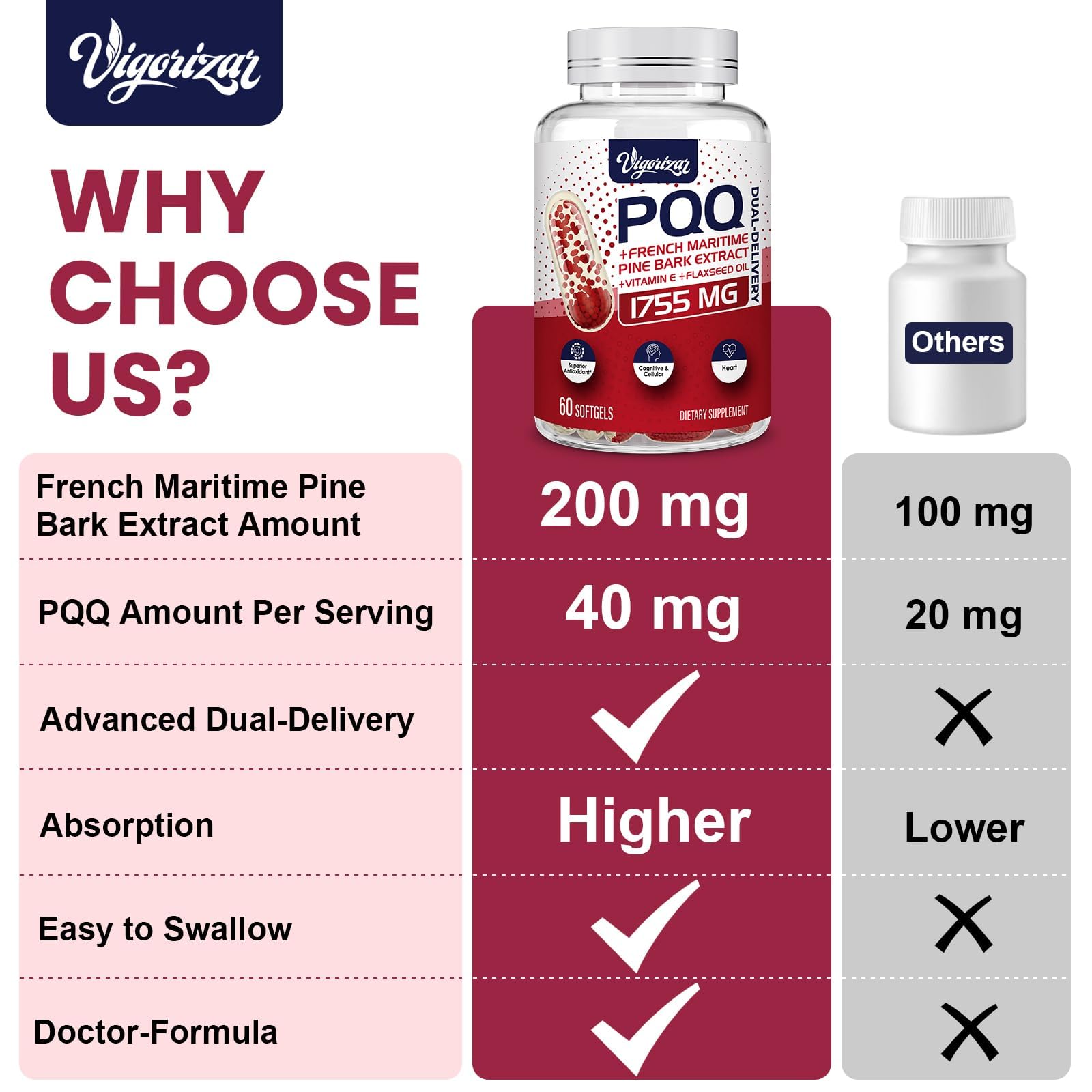 Vigorizar Pycnogeno daily-use scene shows two softgels for easy regimen.