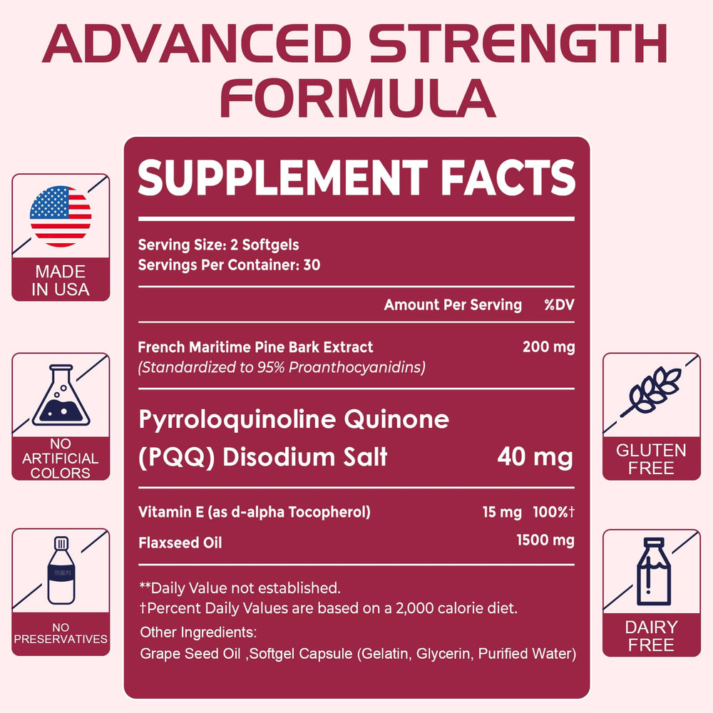 Vigorizar Pycnogeno product with PQQ and pine bark implies vascular support focus.