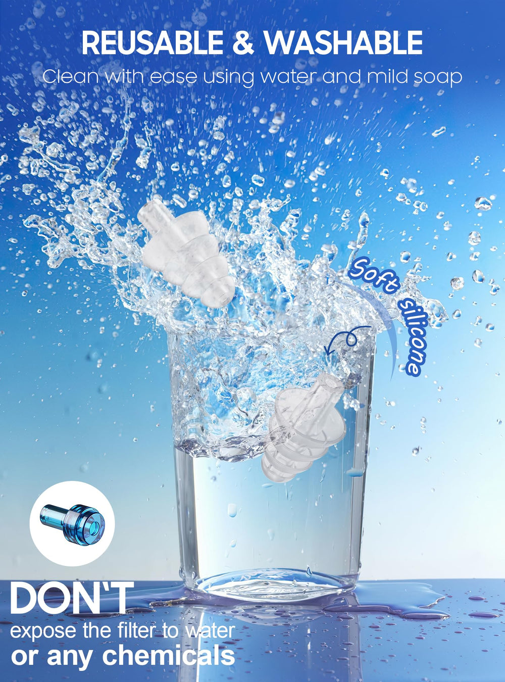 VIGOROAD earplugs washable-reusable: eco-friendly option you can clean and reuse.