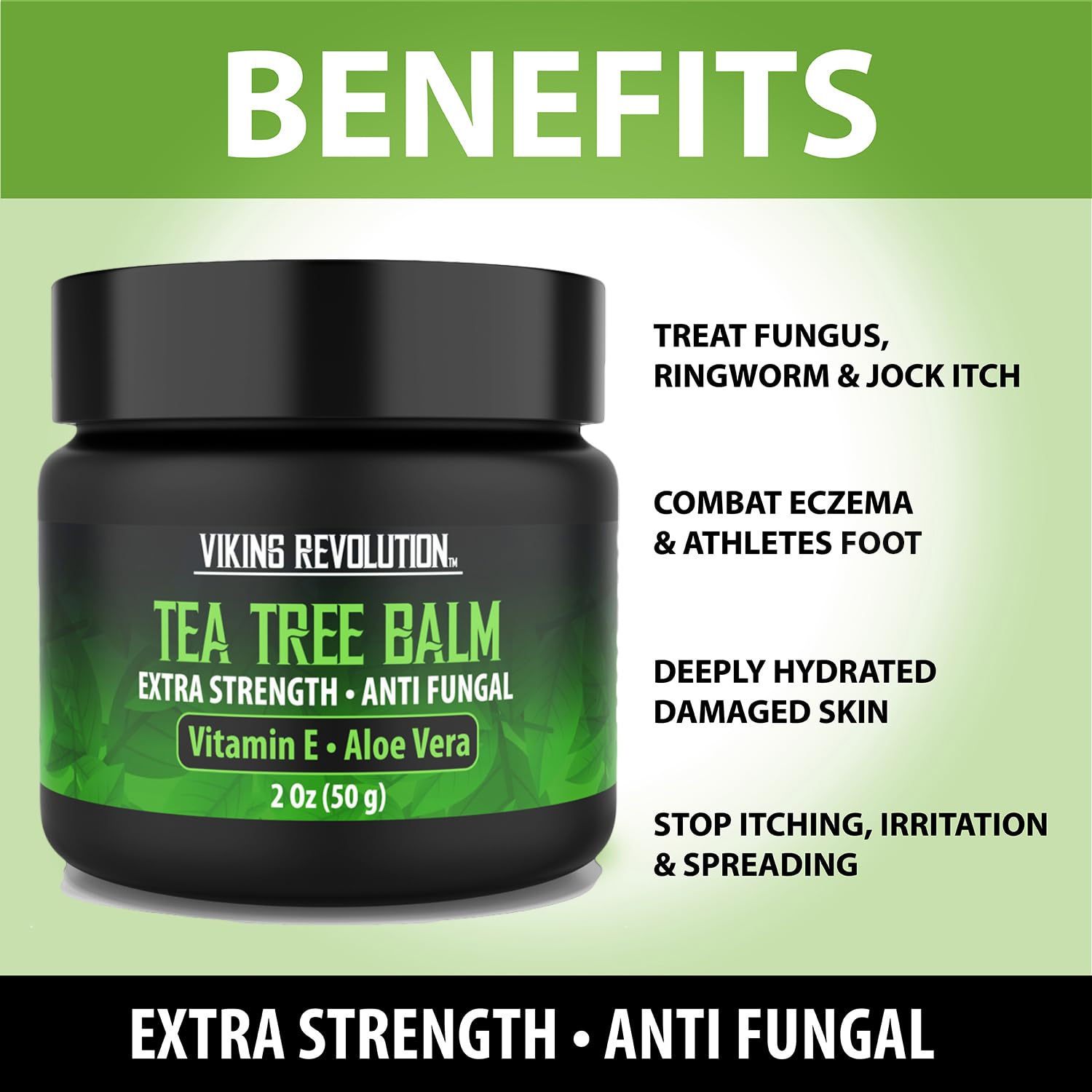 Ingredients panel highlights natural botanicals in Viking Revolution Tea Tree Oil Cream
