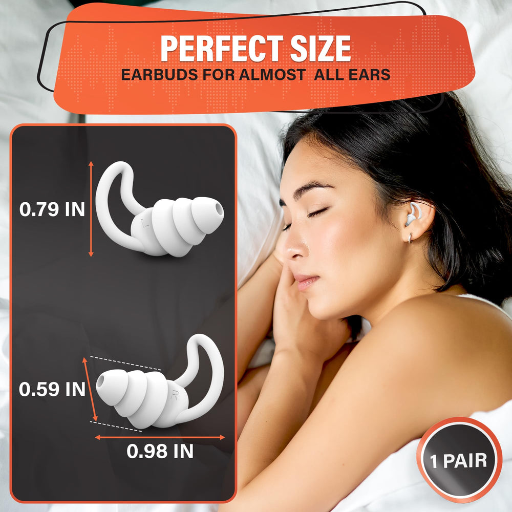 VIKROM ear plugs for sleeping in white, side view, stable fit.
