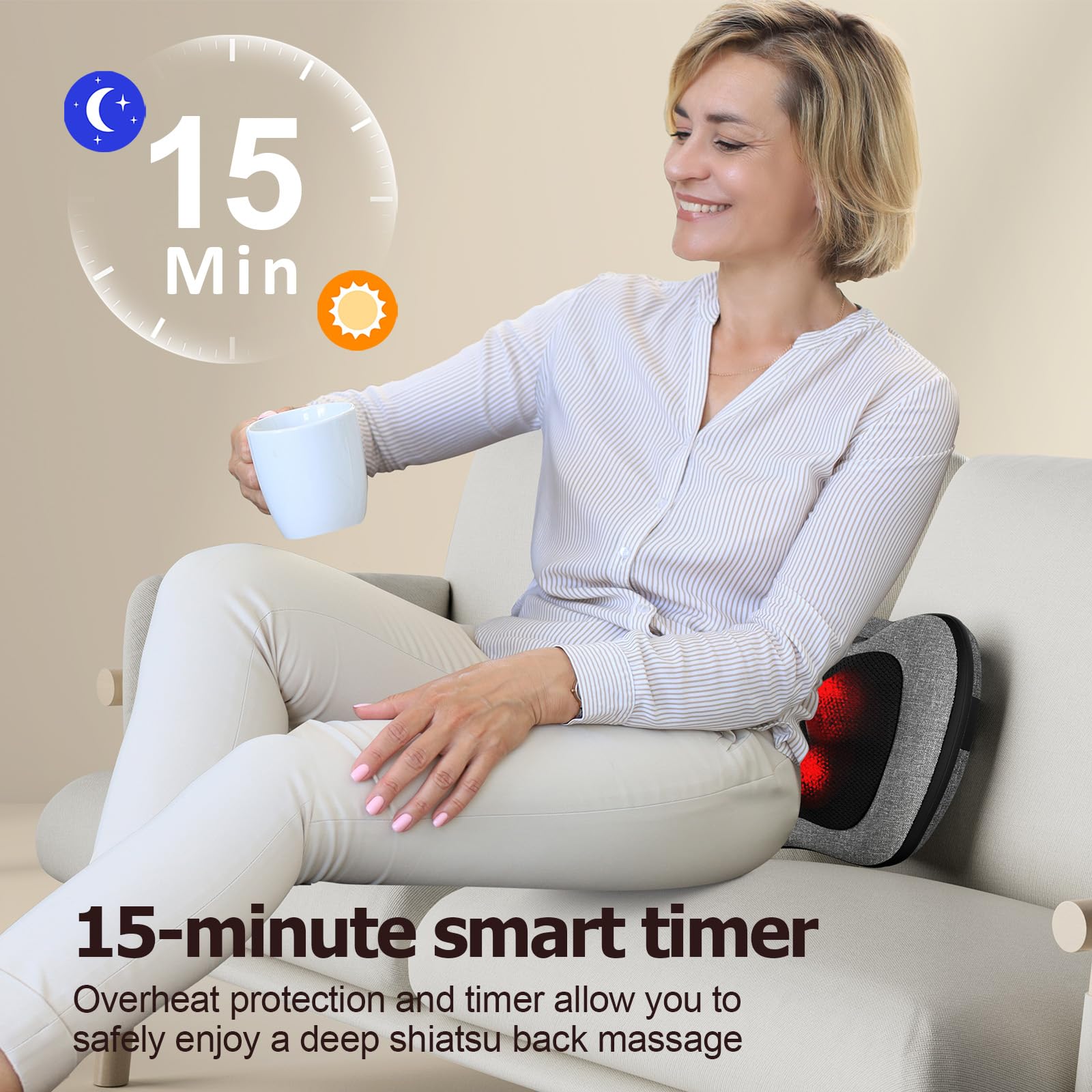 VIKTOR JURGEN Shiatsu massager for upper back provides deep kneading.