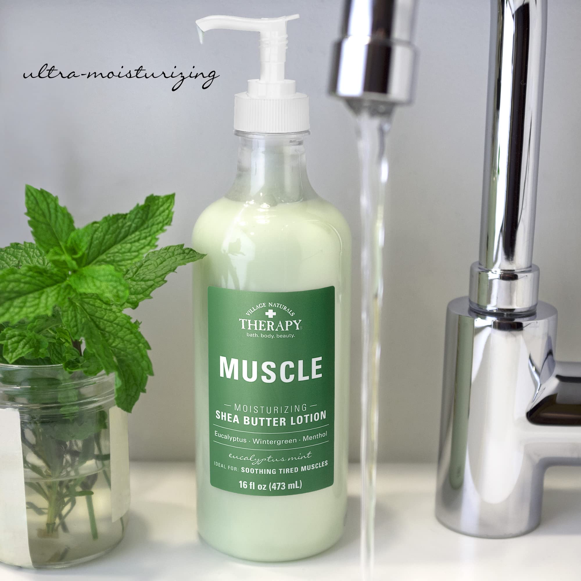Village Naturals Therapy Muscle Shea Butter Lotion creamy texture swirl