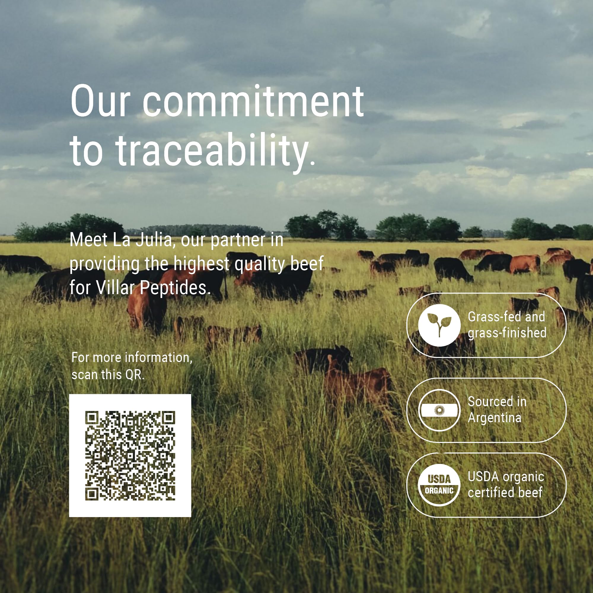 Villar Biotech grass-fed source label indicating Argentine pasture-raised cattle.