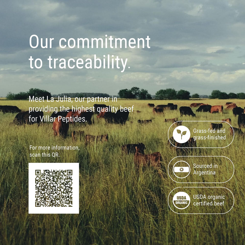 Villar Biotech grass-fed source label indicating Argentine pasture-raised cattle.