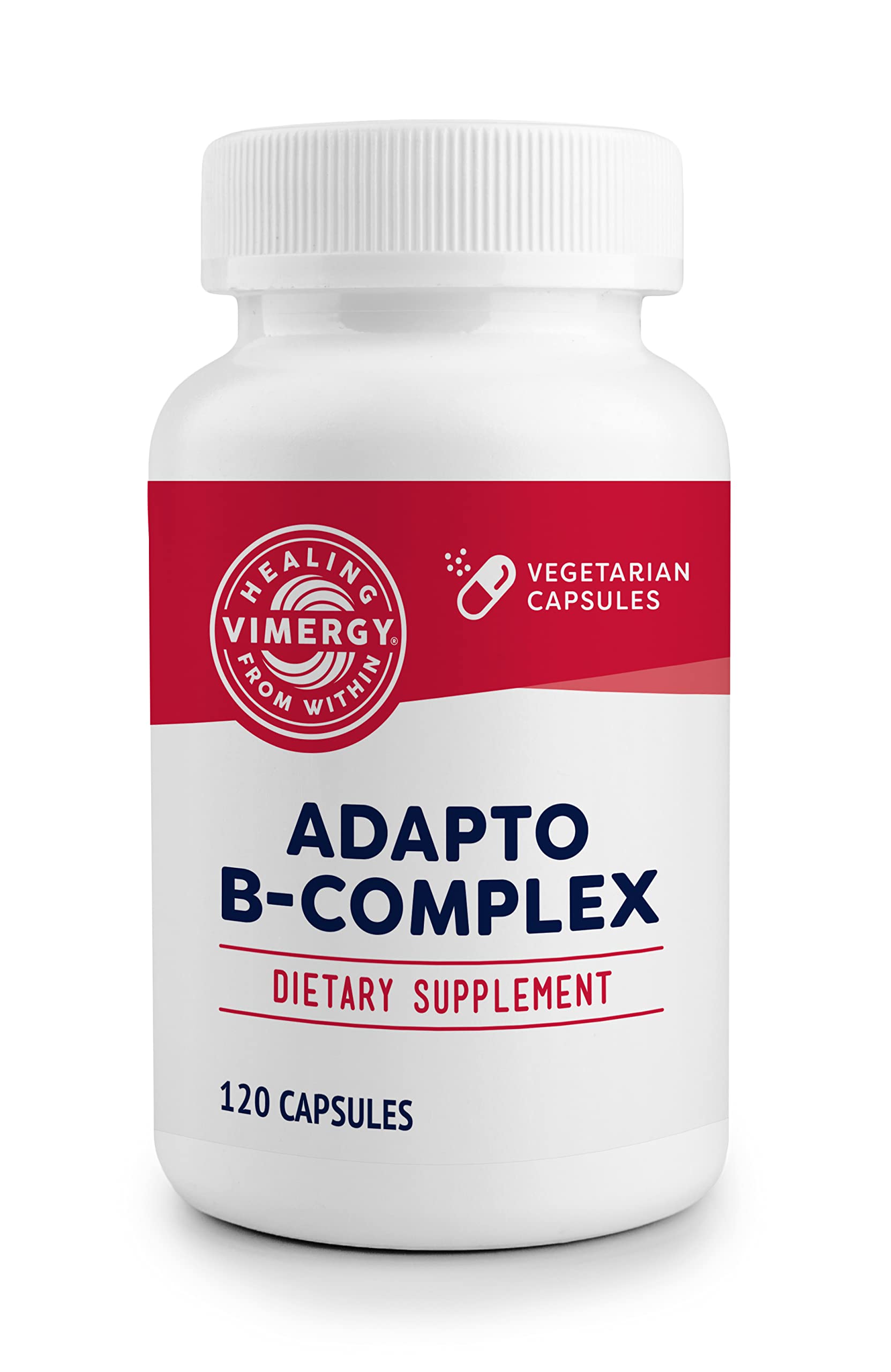 Vimergy Adapto-B bottle on kitchen counter highlighting premium B vitamins for daily energy support