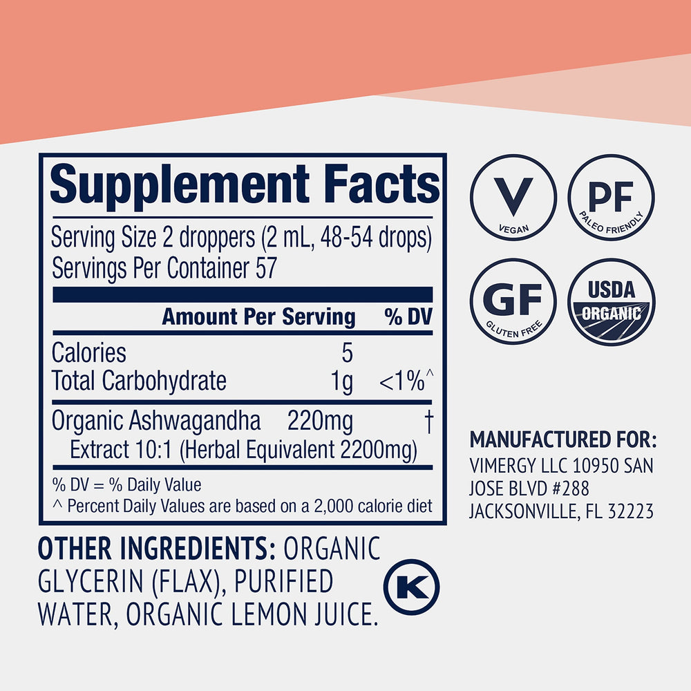 Vimergy Ashwagandha liquid added to water or smoothie for easy daily use.
