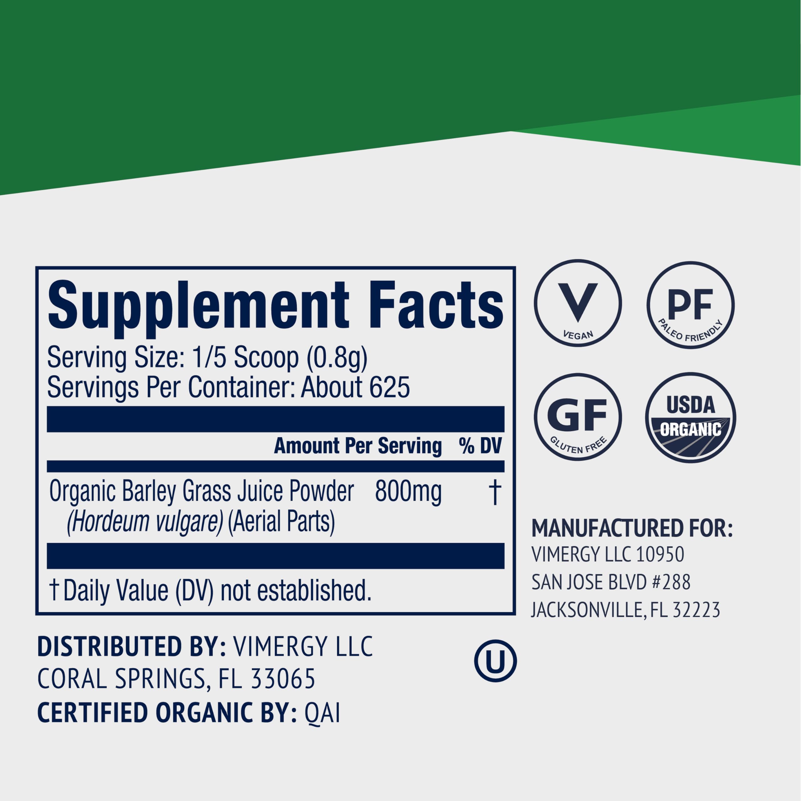 Vimergy Barley Grass Juice Powder in water creates a vibrant, antioxidant-rich drink.