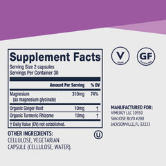 Vimergy bottle label close-up highlighting kosher, vegan, gluten-free attributes.
