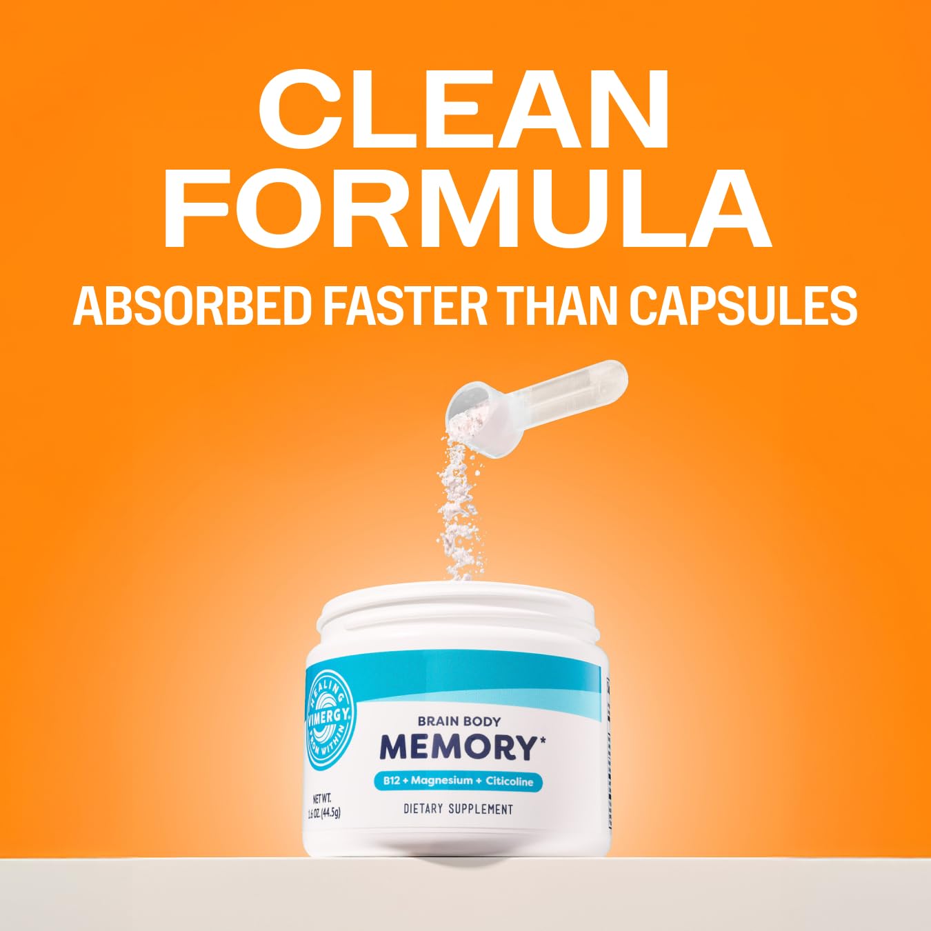 Vimergy bottle with glass suggests easy daily dosing.