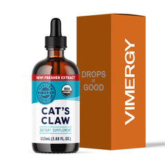 Vimergy Cat Claw Liquid bottle shown, 115 mL, for daily immune support.