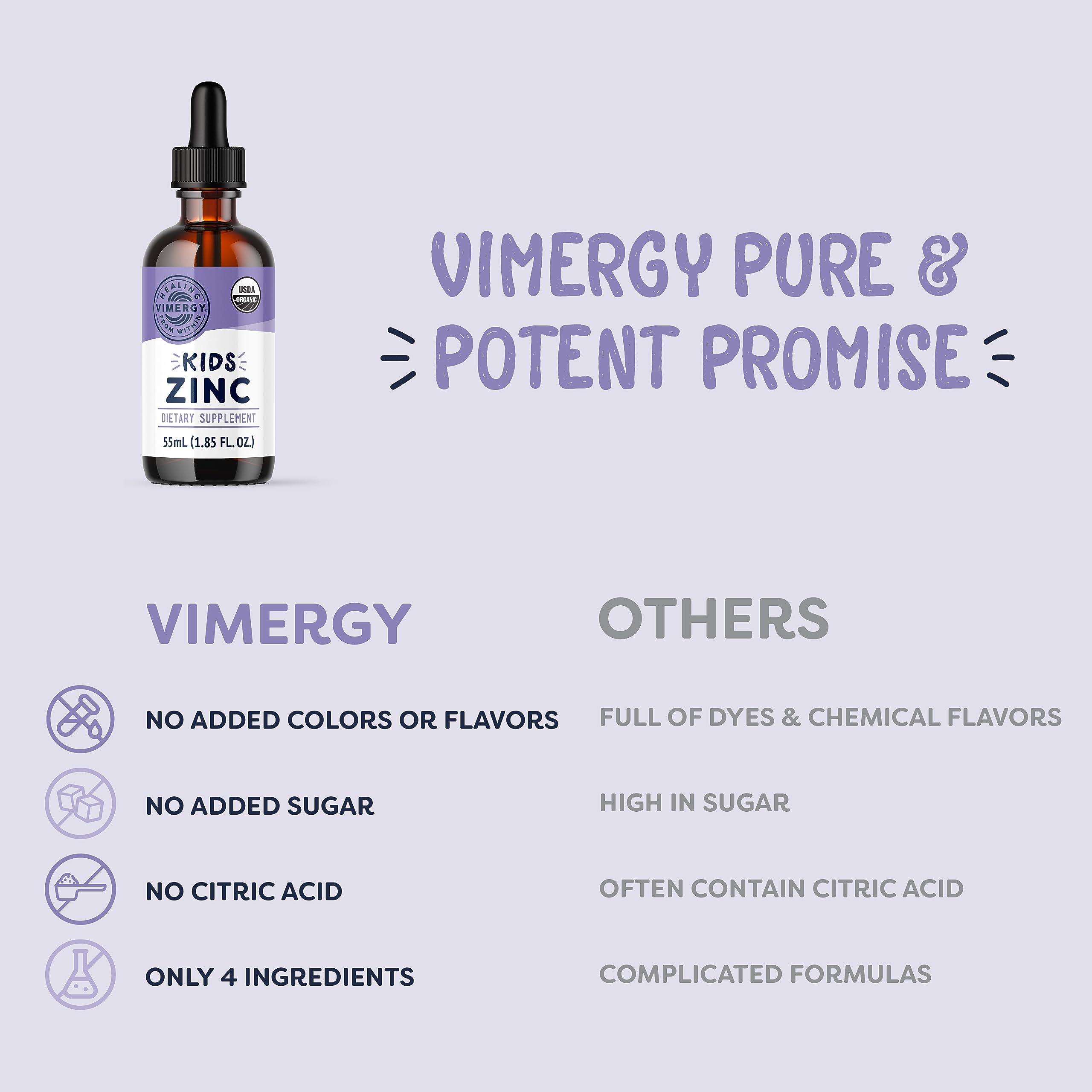 VIMERGY Kids zinc liquid is sugar-free and kid-friendly.