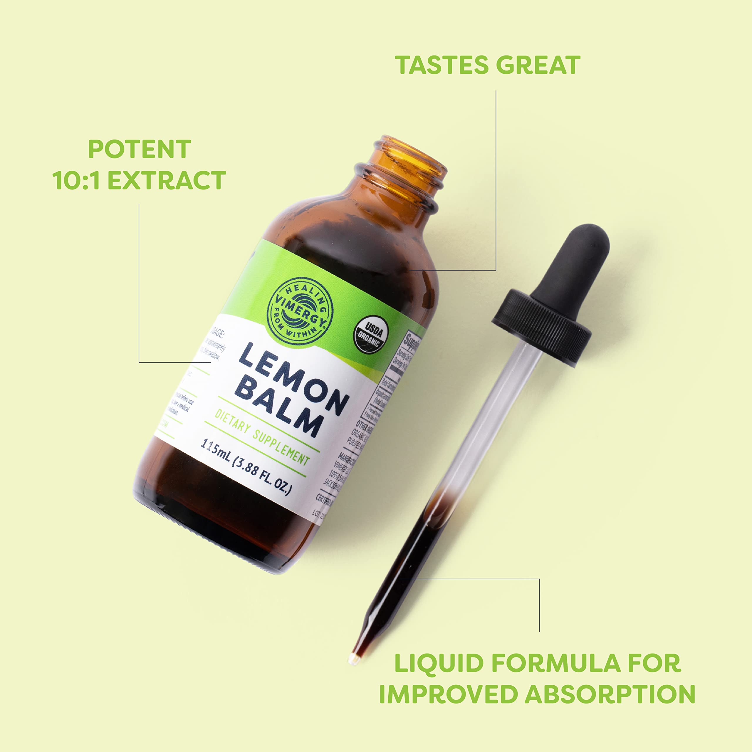 USDA label on Vimergy tincture confirms organic, non-GMO quality.