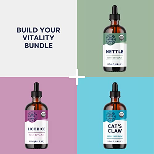 Lemon balm leaves beside Vimergy bottle highlight natural origin.