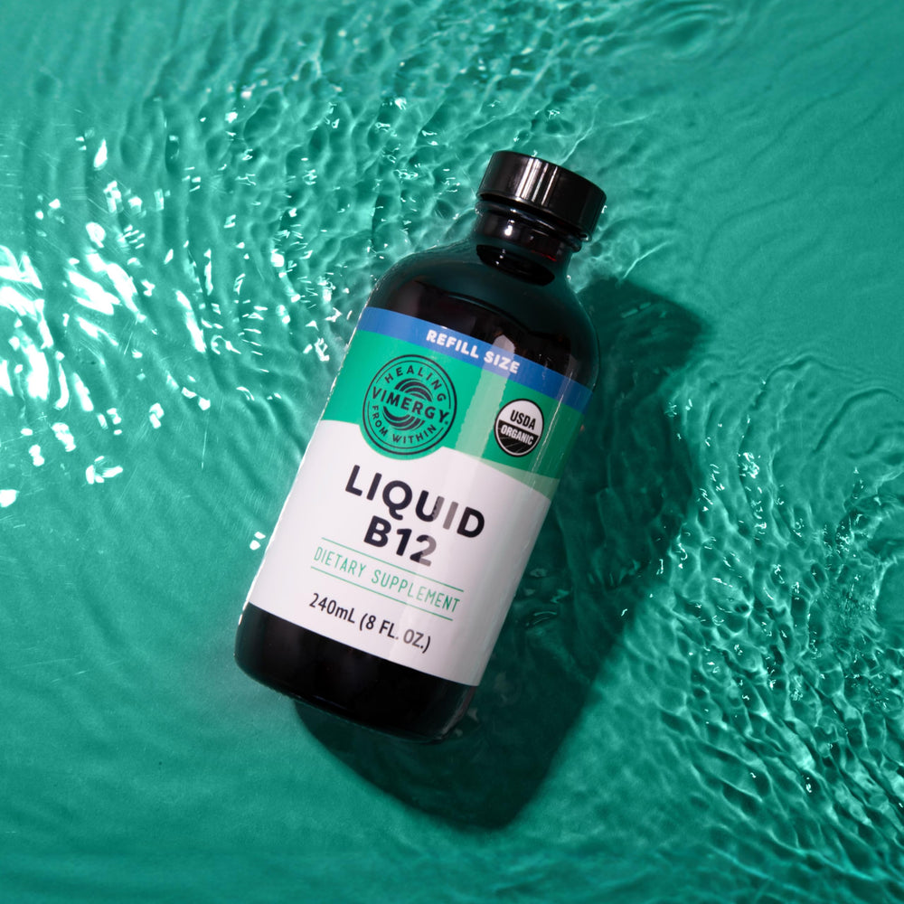 USDA Organic seal on Vimergy Liquid B12 bottle.