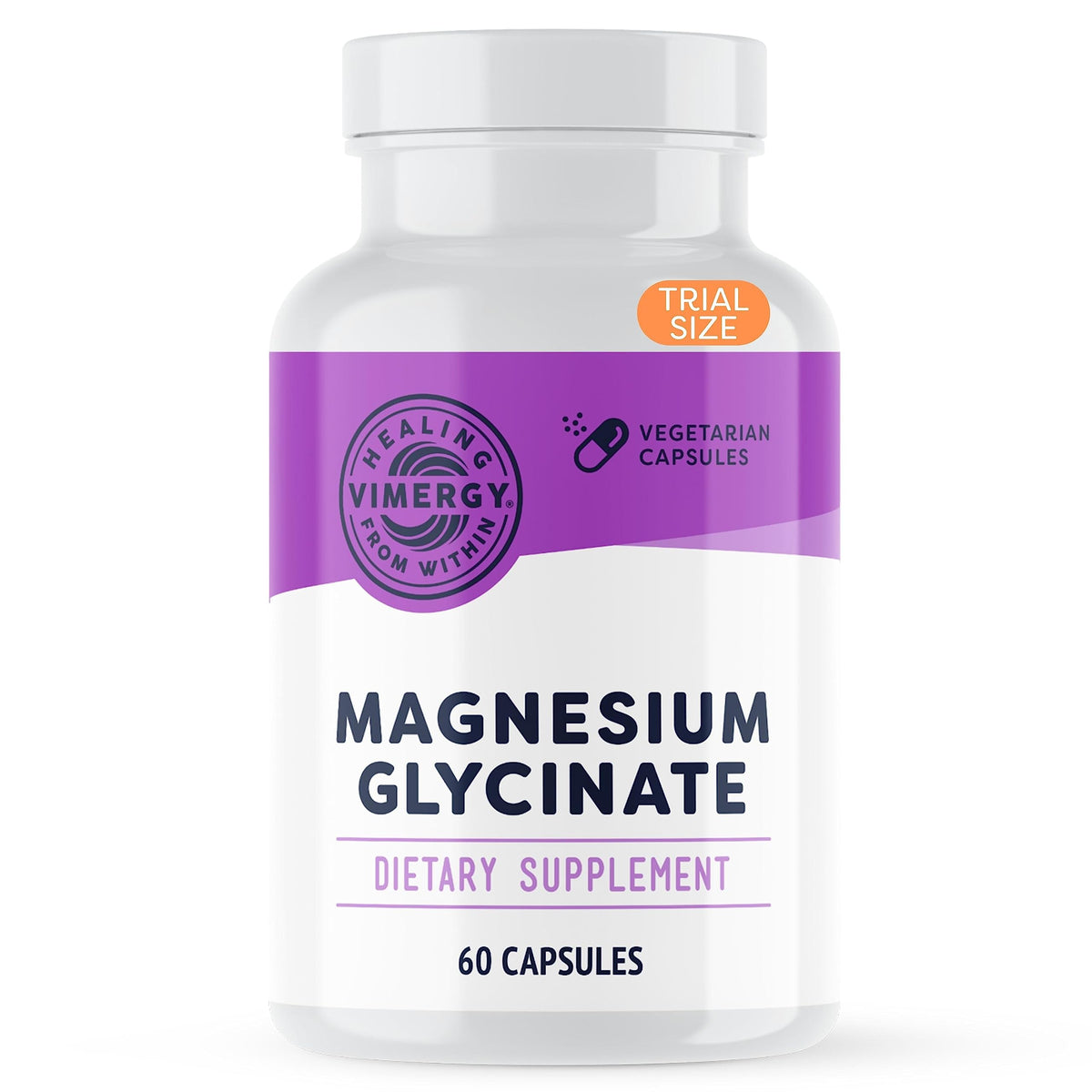 Vimergy Magnesium Glycinate bottle for daily stress support and heart health.