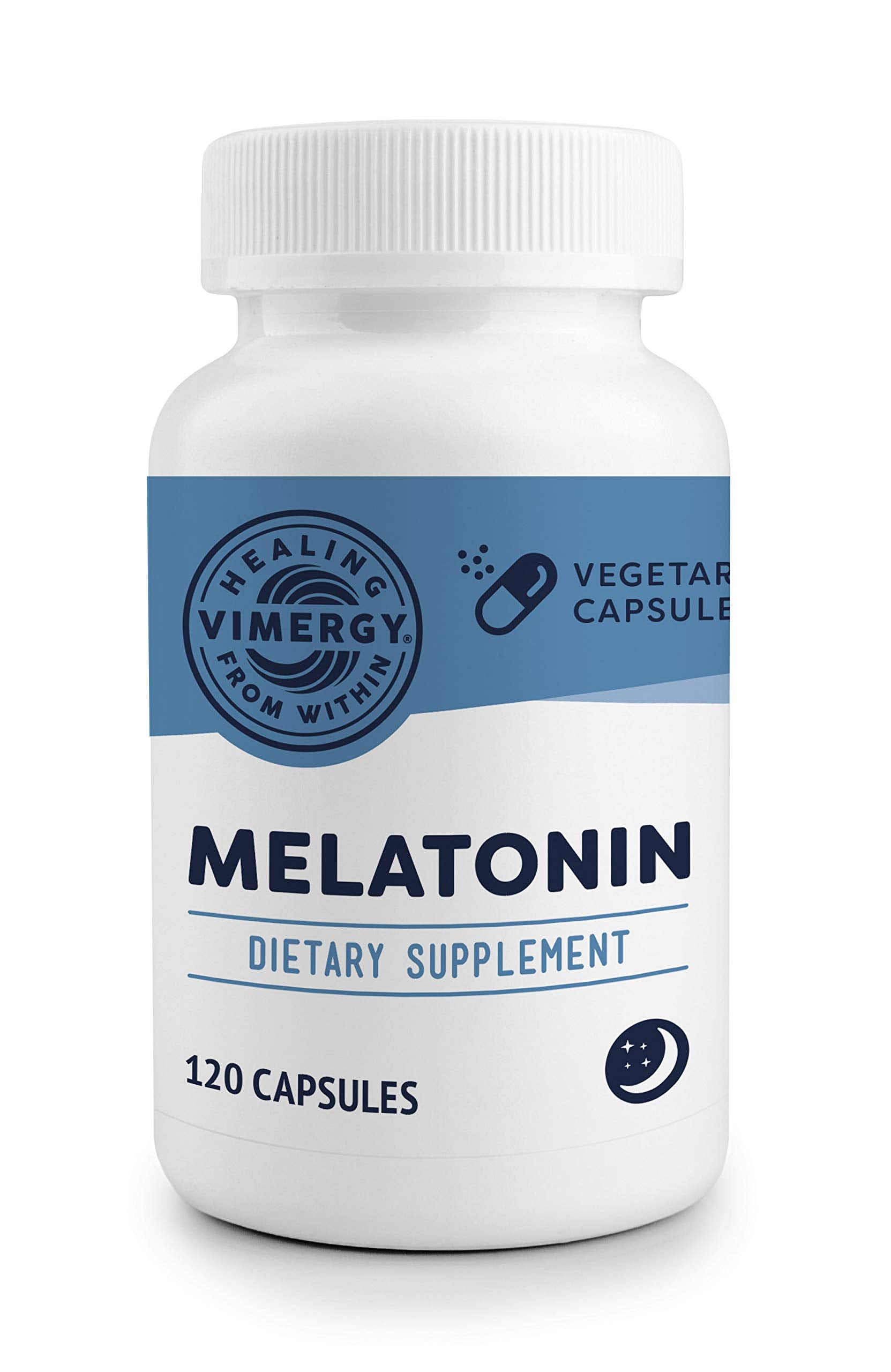 Vimergy Melatonin 5mg capsules for easy sleep onset.