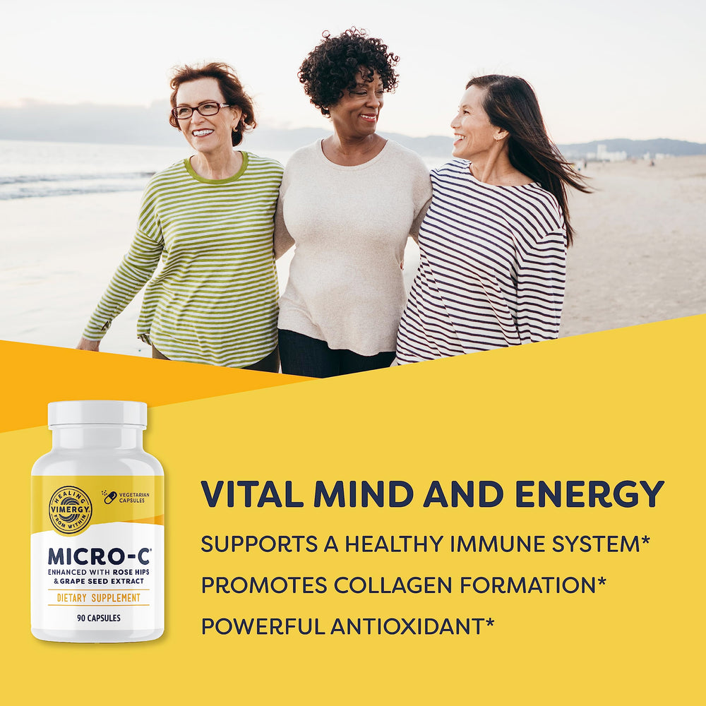 Vimergy Micro-C label shows 500 mg per capsule and vegan, kosher, gluten-free notes