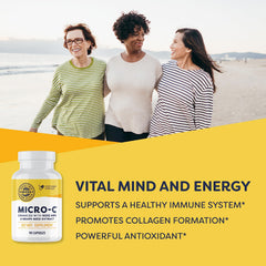 Vimergy Micro-C label shows 500 mg per capsule and vegan, kosher, gluten-free notes