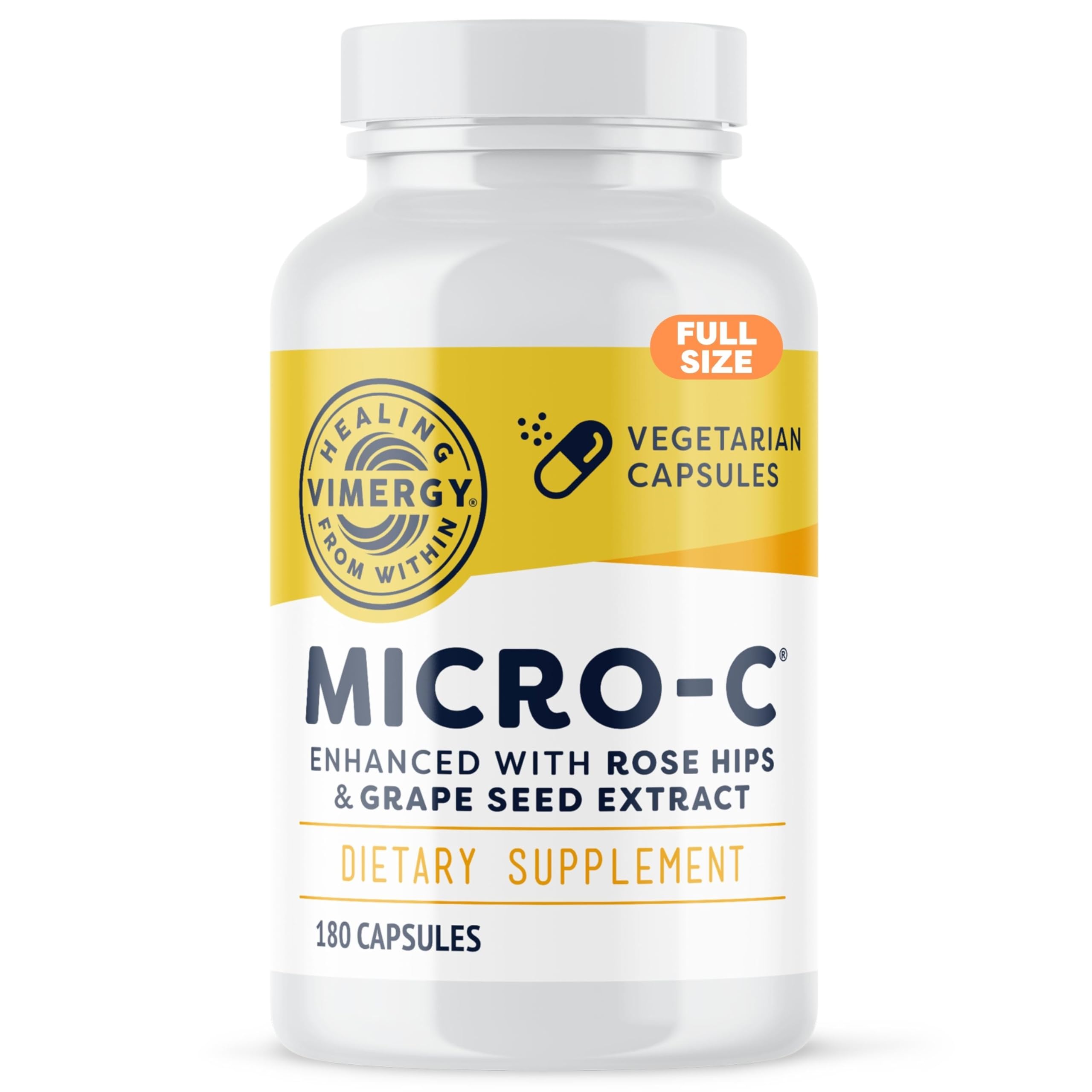 Vimergy Micro-C Capsules bottle offering buffered vitamin C for gentle daily support