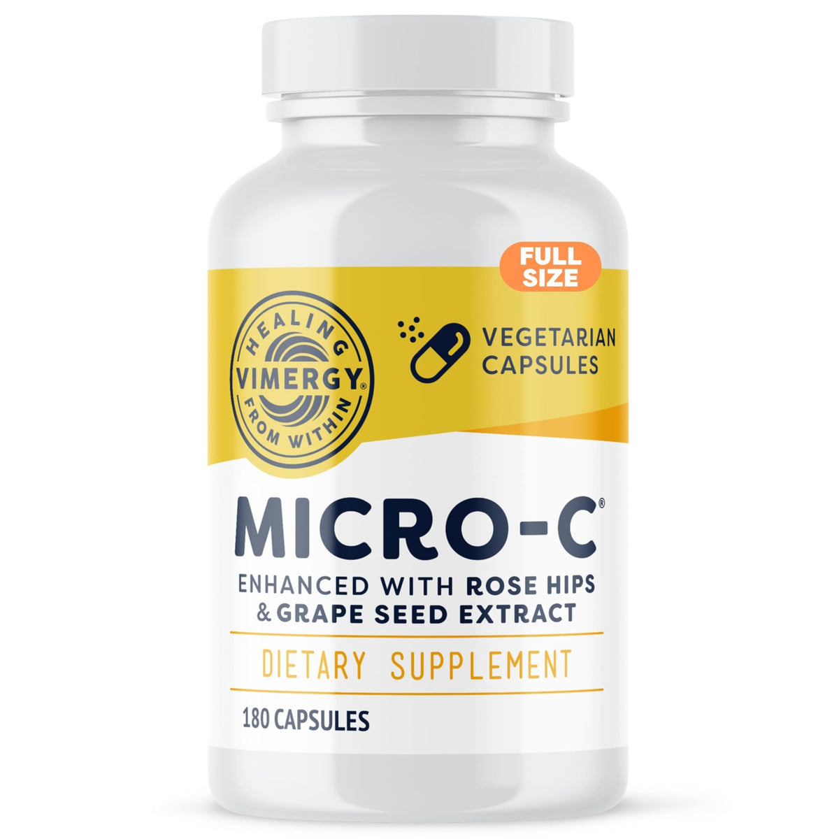 Vimergy Micro-C Capsules bottle offering buffered vitamin C for gentle daily support