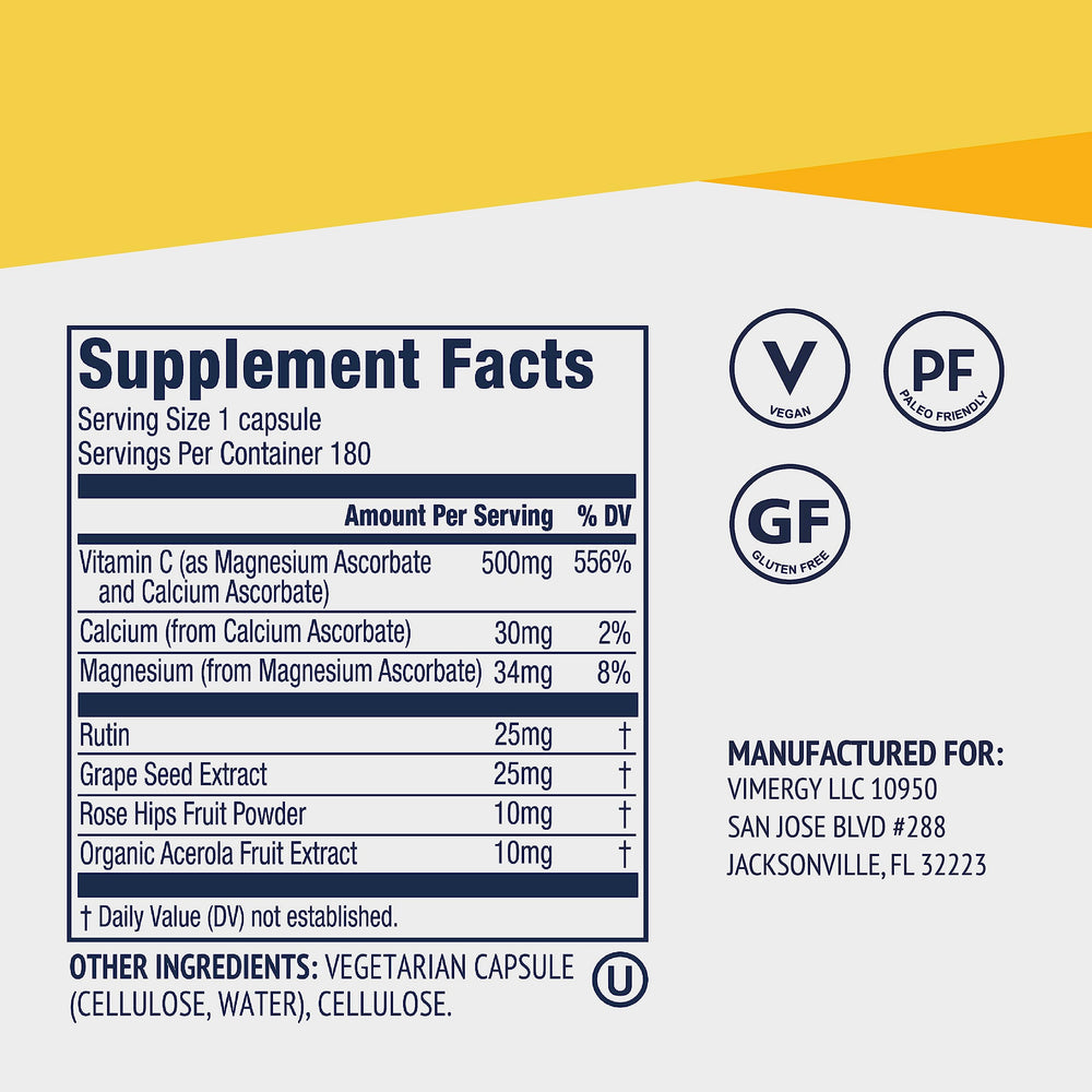 Closeup of Vimergy Micro-C Capsules shows 500 mg per capsule detail