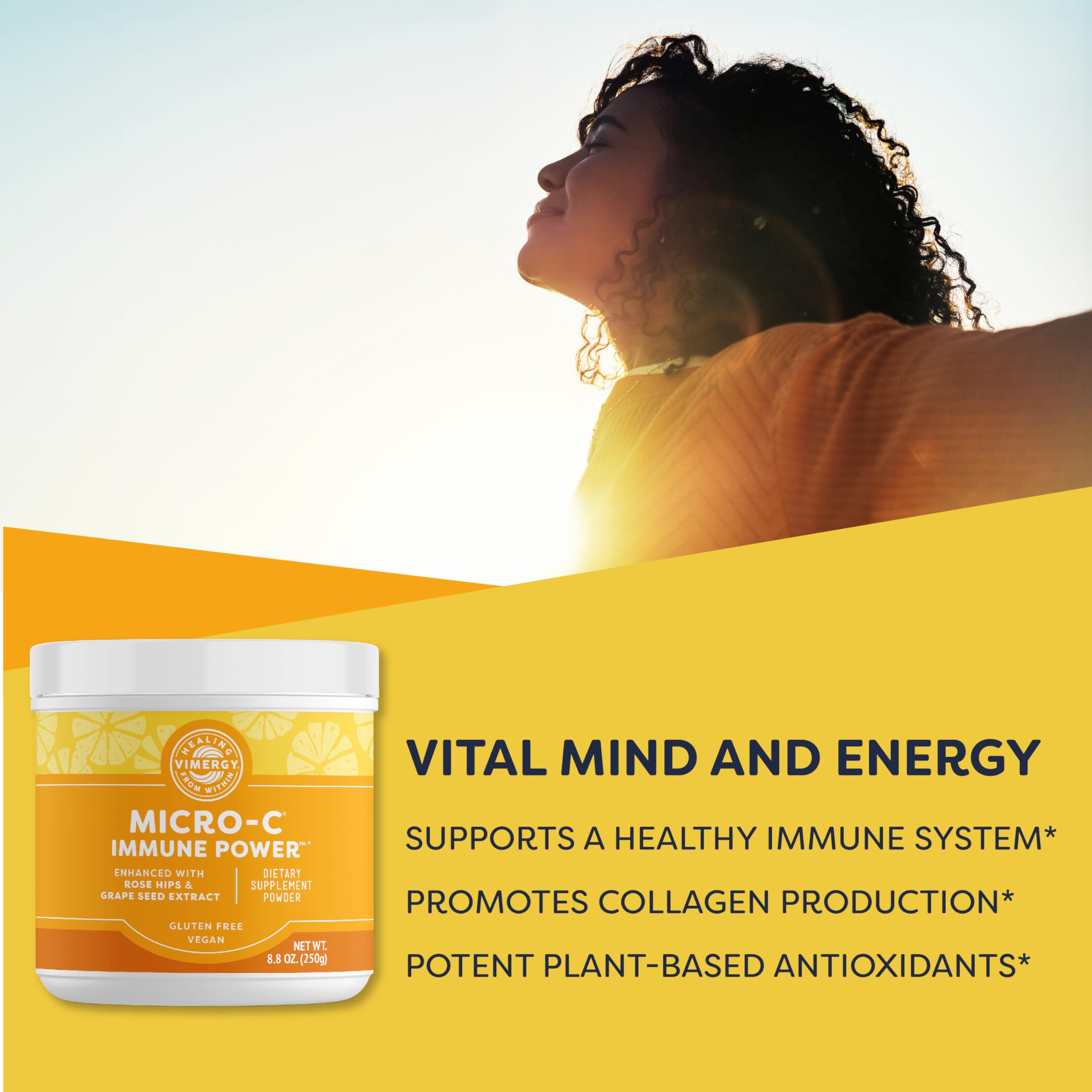 Vimergy Micro-C Immune Power jar with scoop ready to mix.