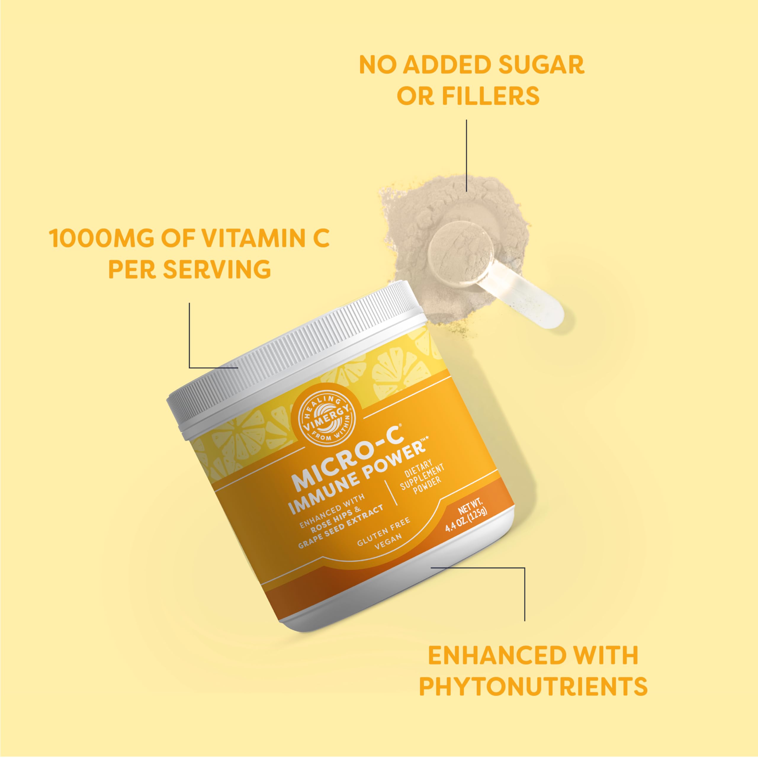 Vimergy Micro-C Immune Power label highlights gluten-free, vegan formula.