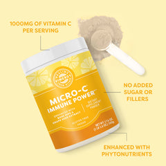Serving scoop beside Vimergy Micro-C Immune Power for convenient 2000 mg dosage.