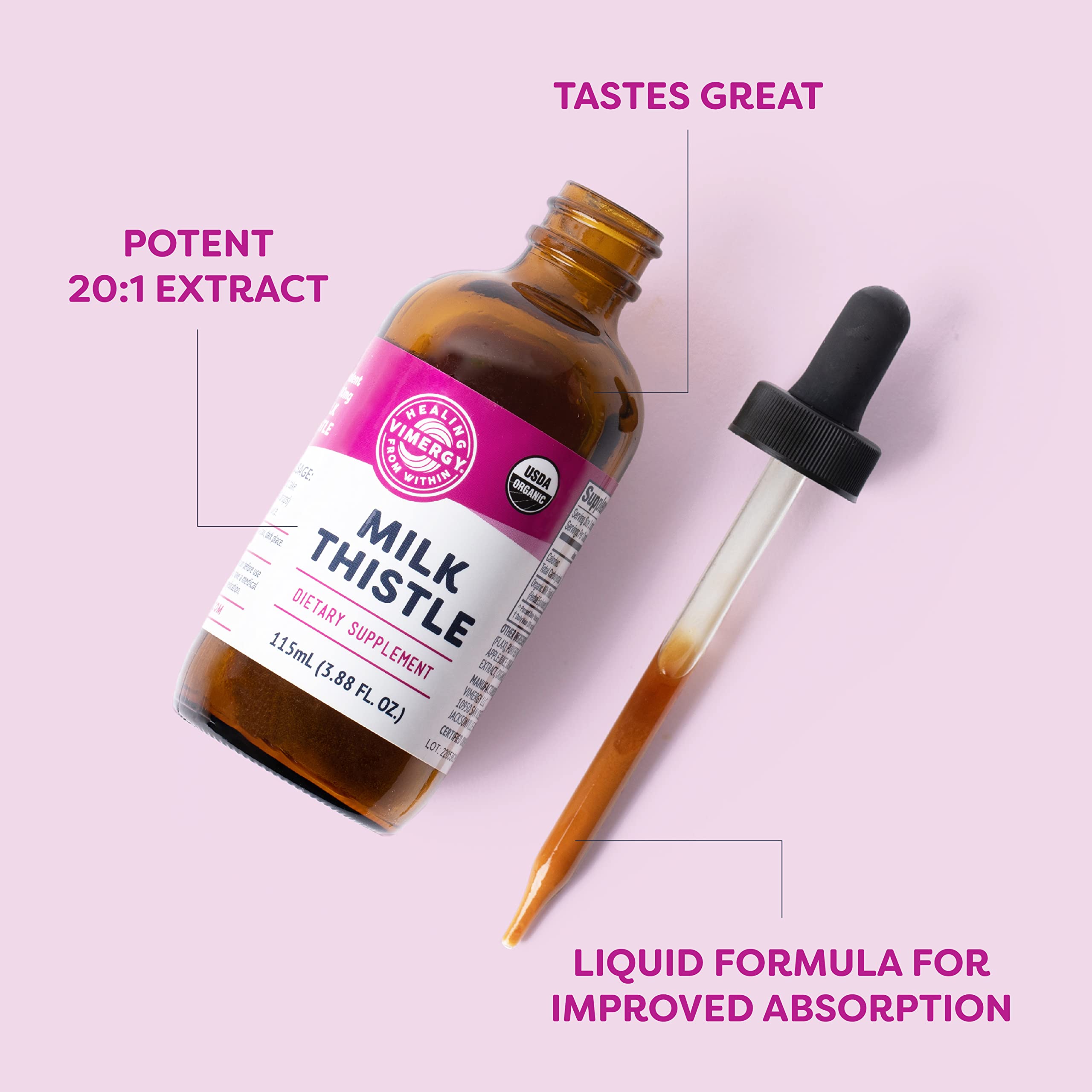 Vimergy Milk Thistle organic label highlights USDA Organic and clean ingredients