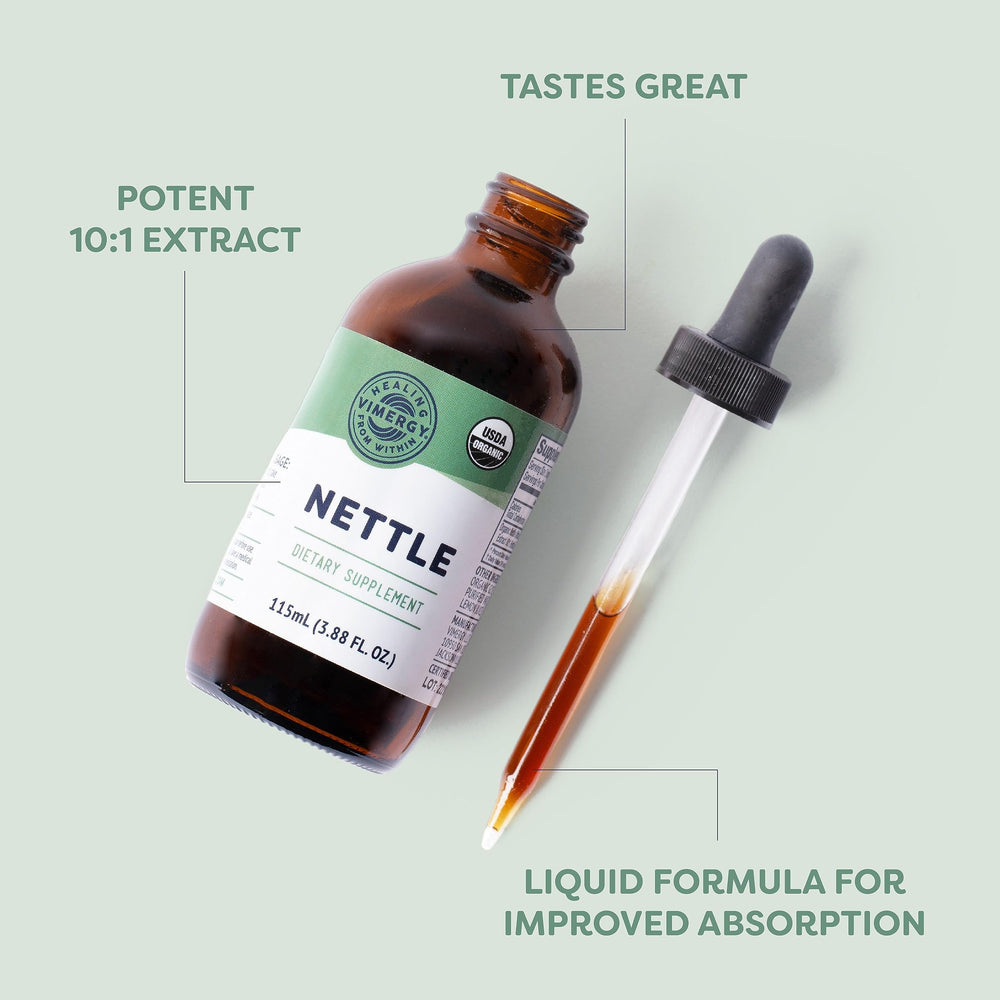 Vimergy Nettle 10:1 concentration label highlights high potency.