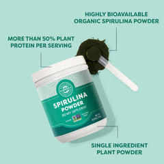 Vimergy Spirulina Powder in smoothie bowl, illustrating versatile beverage use.