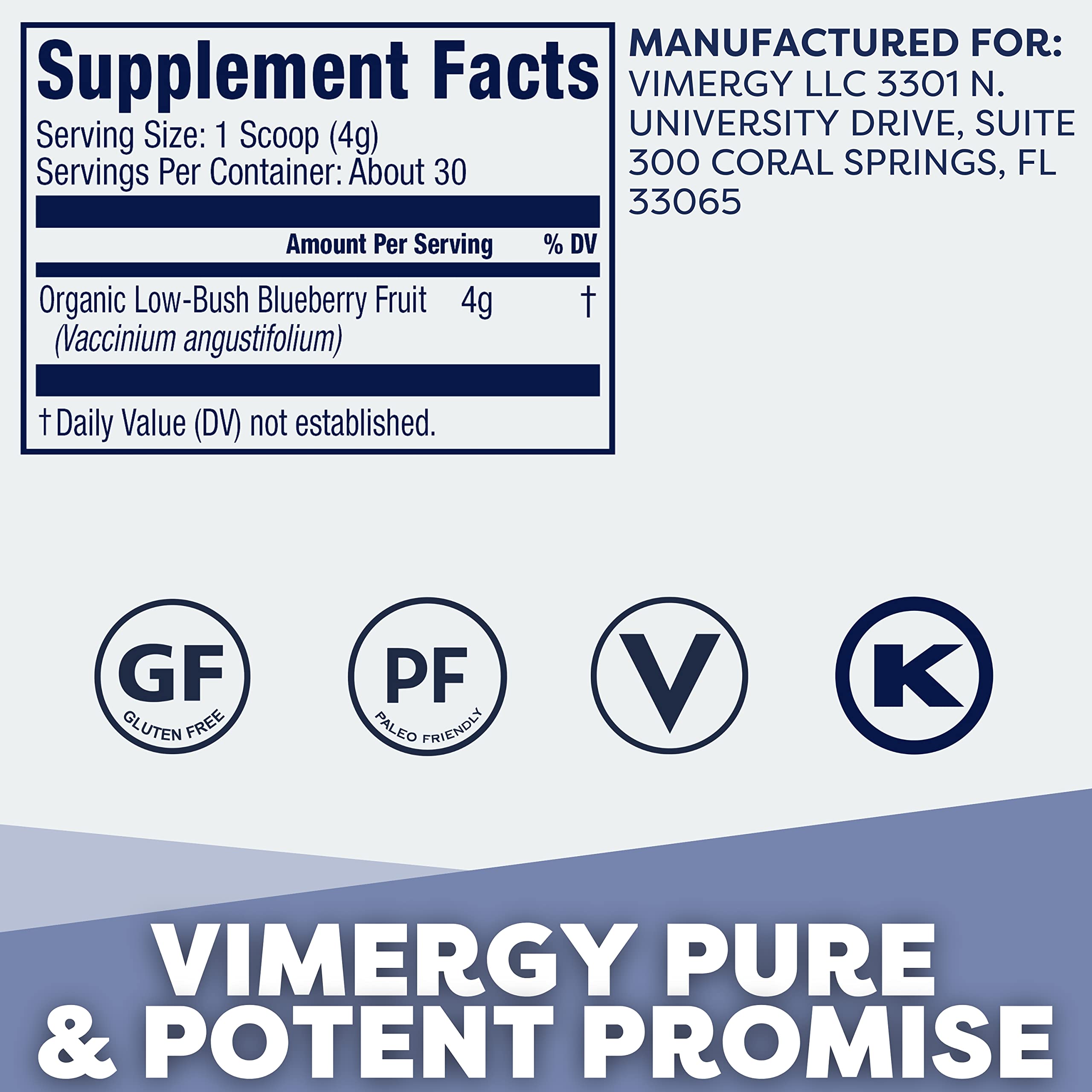 Vimergy Wild Blueberry Powder poured into a glass for easy daily antioxidant boost.