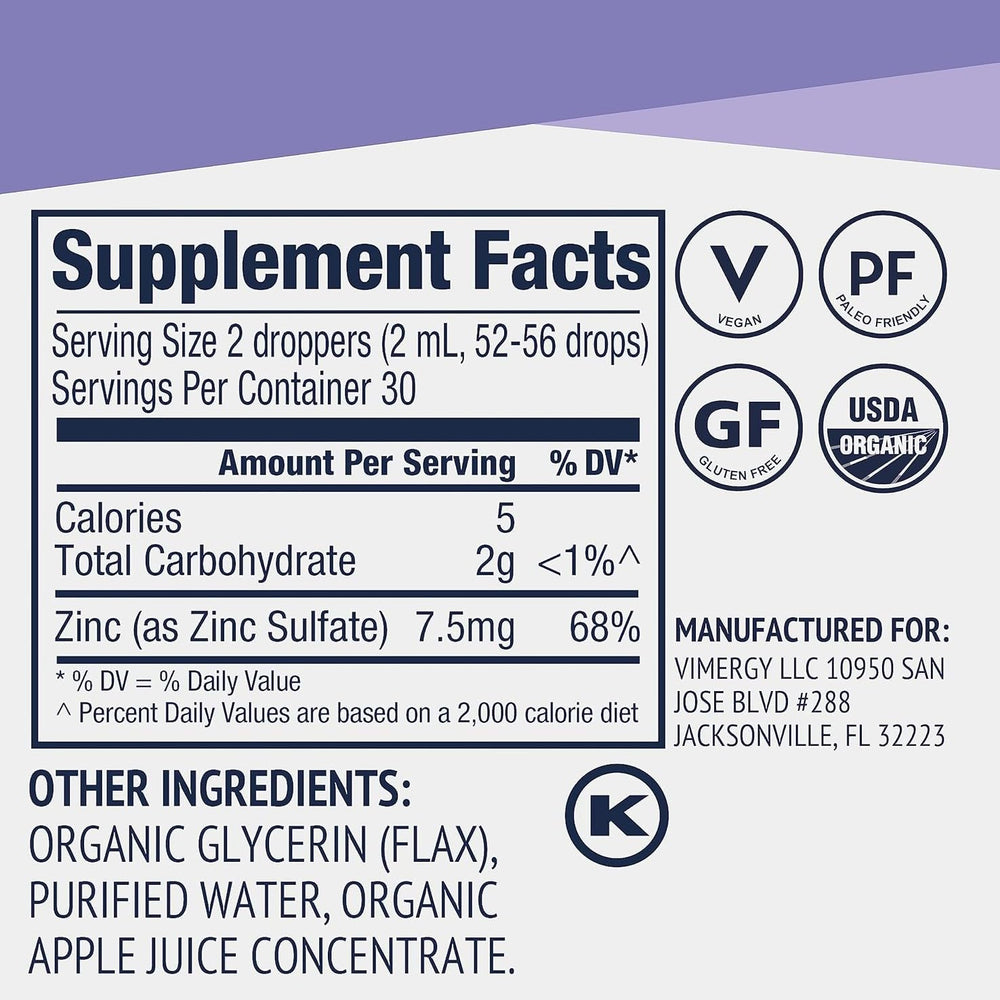Vimergy Zinc bottle on a clean surface ready for daily use.