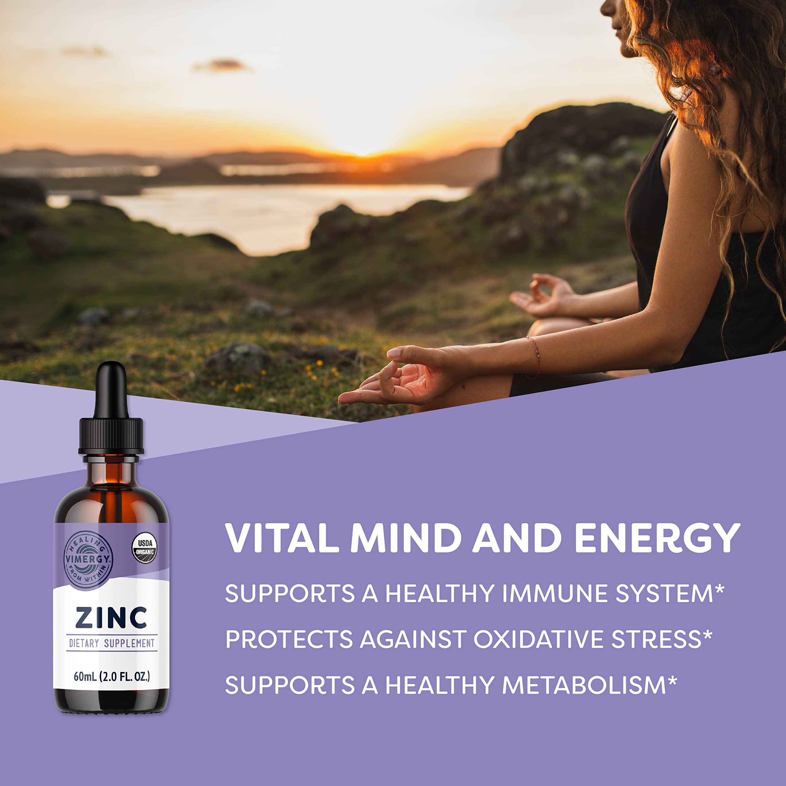 Vimergy Zinc liquid drops pour into glass for easy absorption.